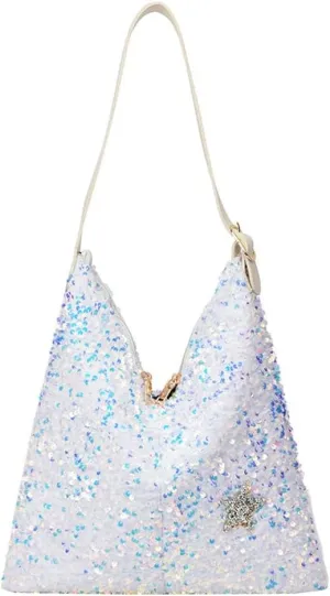 Womens Fashion Bucket Shoulder Bag Y2k Sparkly Glitter Sequin Purse Large Totes Top Handle Satchel Party