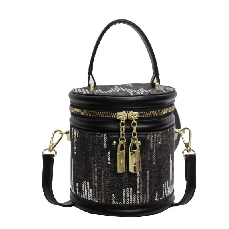 Women's Fashionable Sequin Cylinder Bag – With Zipper Closure