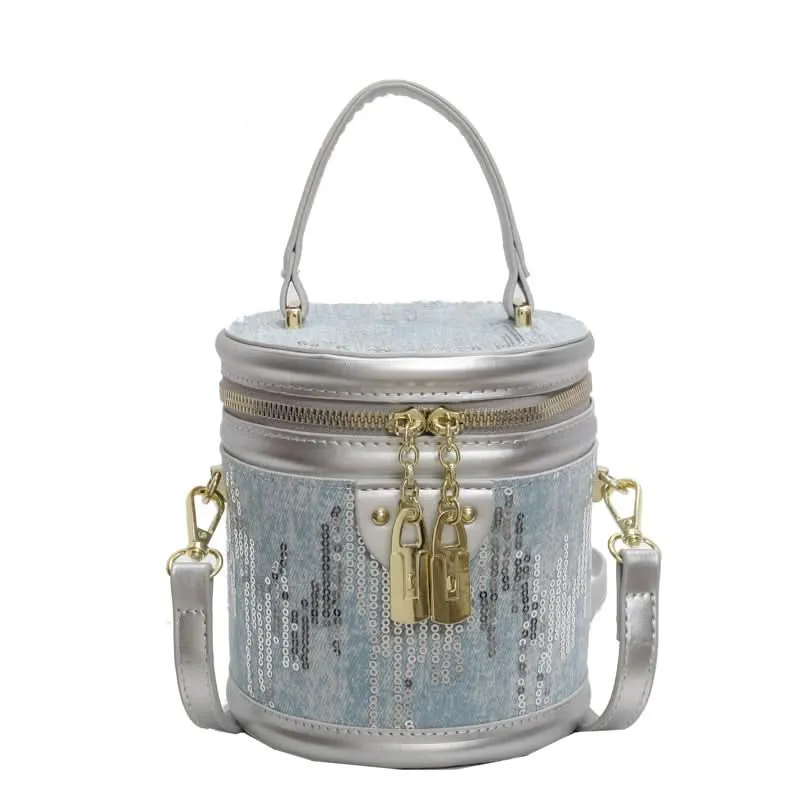 Women's Fashionable Sequin Cylinder Bag – With Zipper Closure