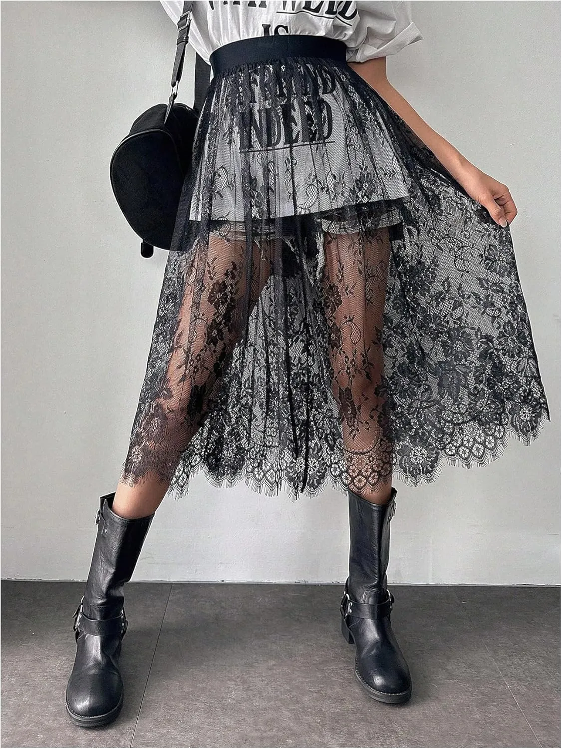 Women's Floral Lace Sheer Skirt High Waisted A Line Midi Skirts Beach Cover-ups Mesh Streetwear Y2K Skirts