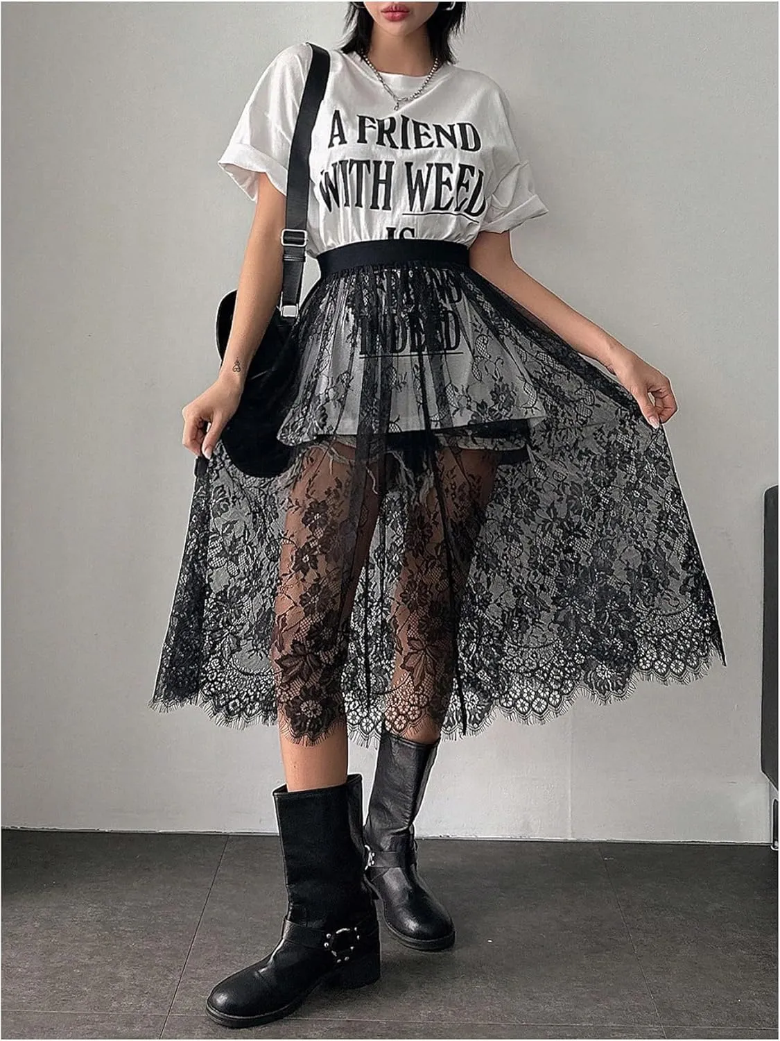 Women's Floral Lace Sheer Skirt High Waisted A Line Midi Skirts Beach Cover-ups Mesh Streetwear Y2K Skirts