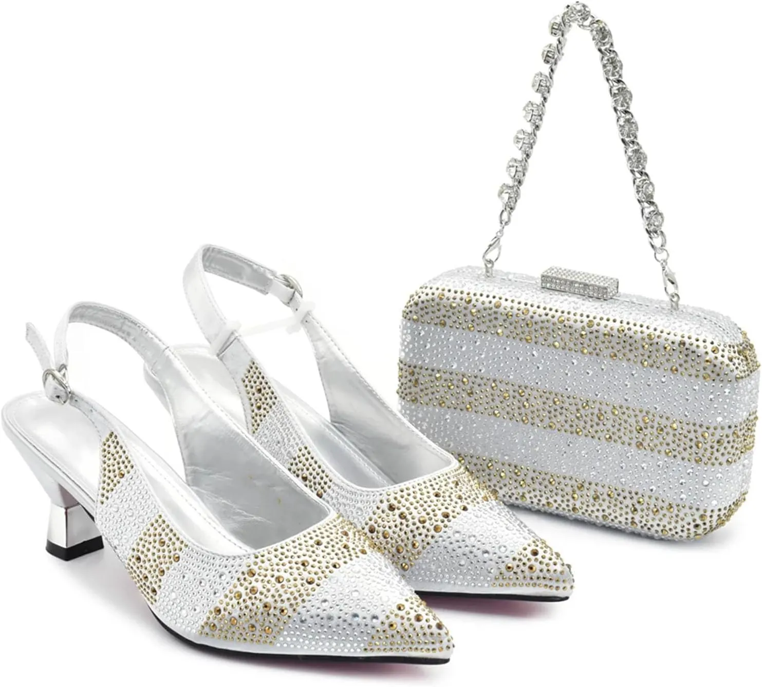 Womens Flower Crystal Clutch Purses Italian Wedding Shoes Set Rhinestone Bridal Pumps and Matching Evening Bag Party