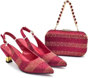 Womens Flower Crystal Clutch Purses Italian Wedding Shoes Set Rhinestone Bridal Pumps and Matching Evening Bag Party
