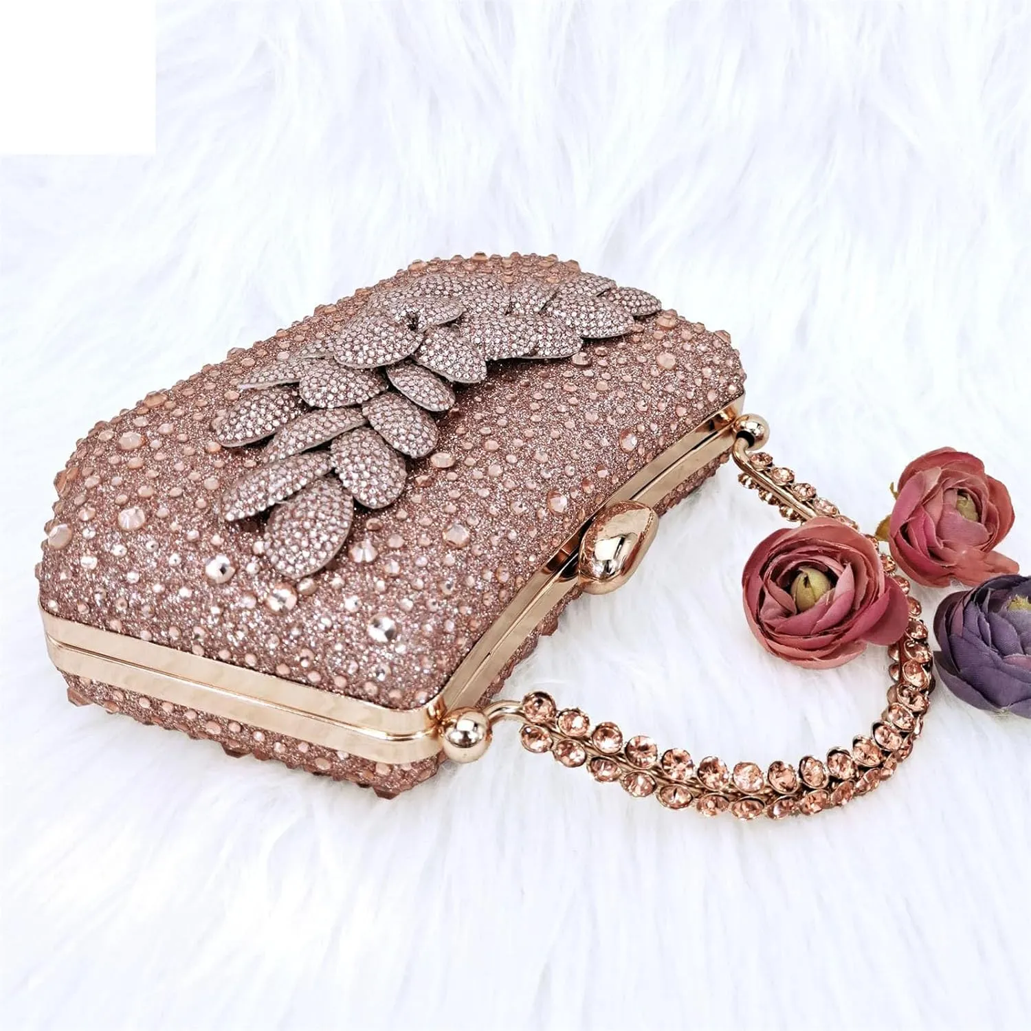 Womens Flower Crystal Clutch Purses Italian Wedding Shoes Set Rhinestone Pumps and Comfortable Evening Bag Party