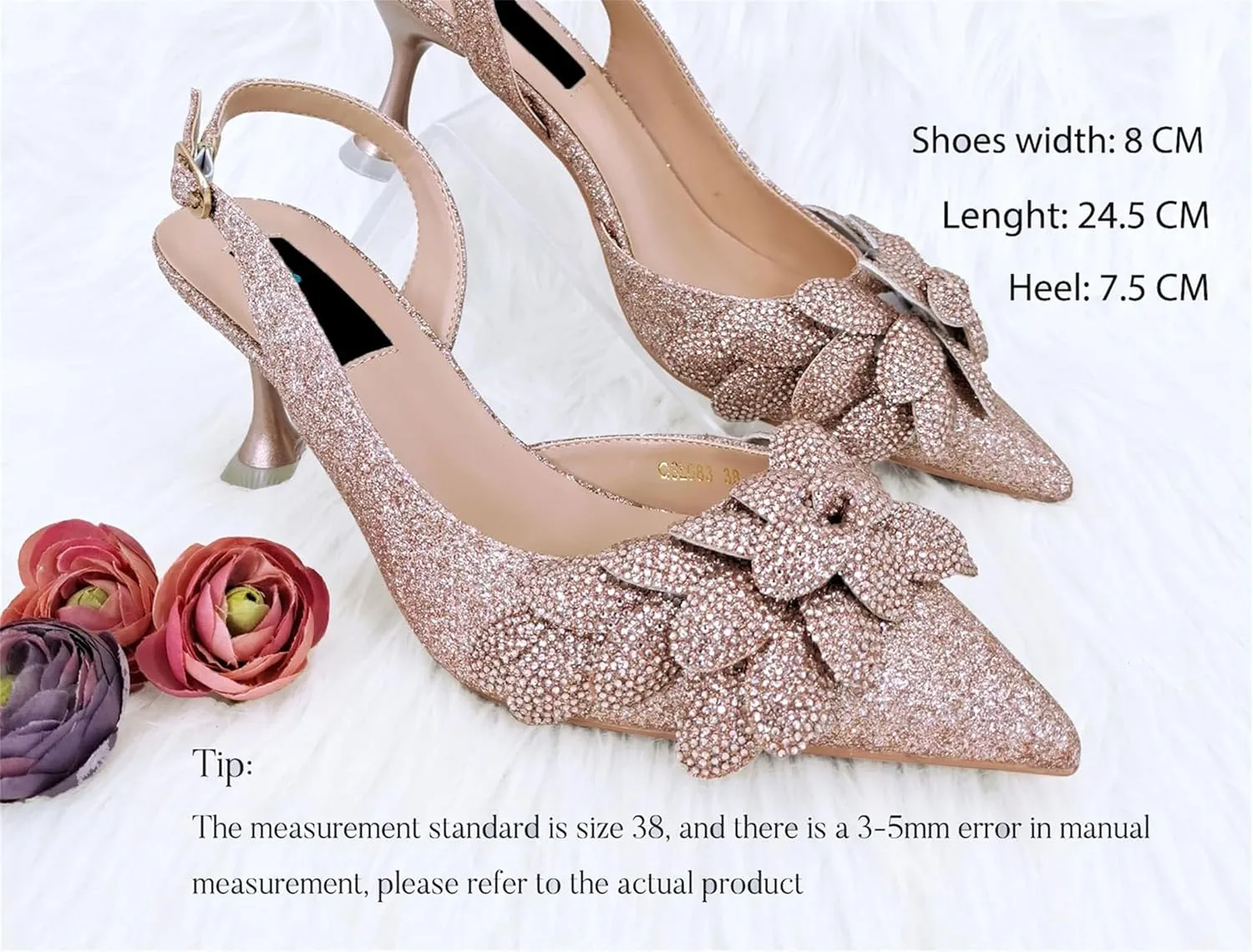 Womens Flower Crystal Clutch Purses Italian Wedding Shoes Set Rhinestone Pumps and Comfortable Evening Bag Party