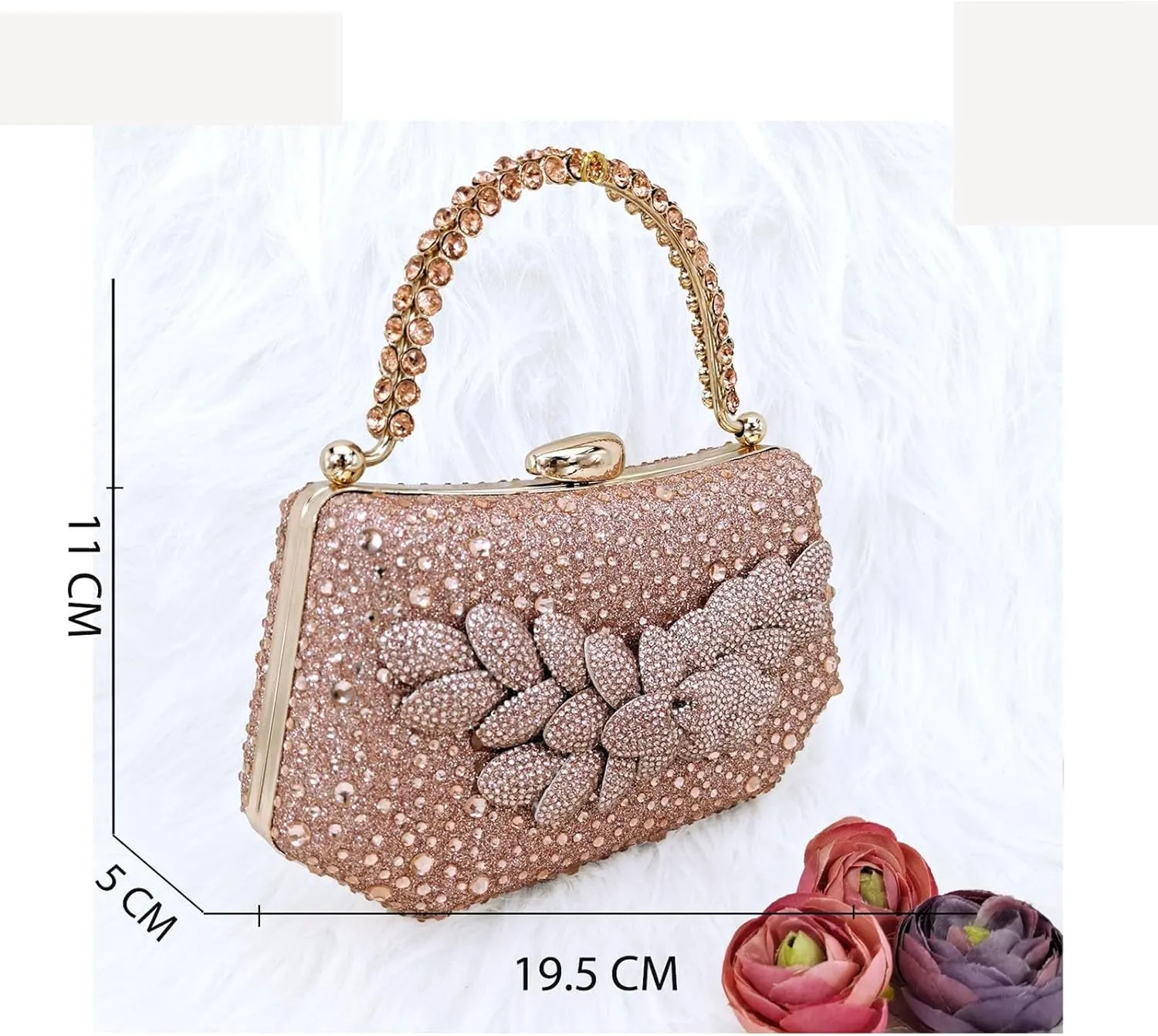 Womens Flower Crystal Clutch Purses Italian Wedding Shoes Set Rhinestone Pumps and Comfortable Evening Bag Party