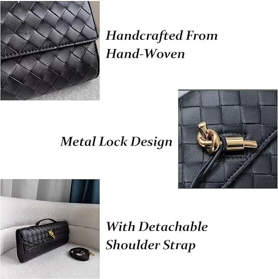 Women's for Woven Evening Bags Vegan Leather Clutch Handbags, Trendy Crossbody Bag Clutch Purses