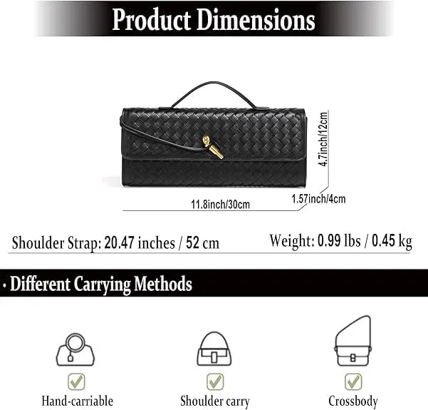 Women's for Woven Evening Bags Vegan Leather Clutch Handbags, Trendy Crossbody Bag Clutch Purses