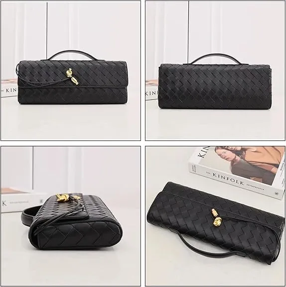 Women's for Woven Evening Bags Vegan Leather Clutch Handbags, Trendy Crossbody Bag Clutch Purses