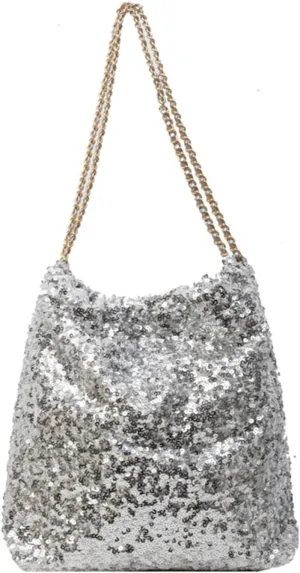 Women's Glitter Sequins Shoulder Tote Big Capacity Shimmer Shopping Bag Sparkling Handbag Purse