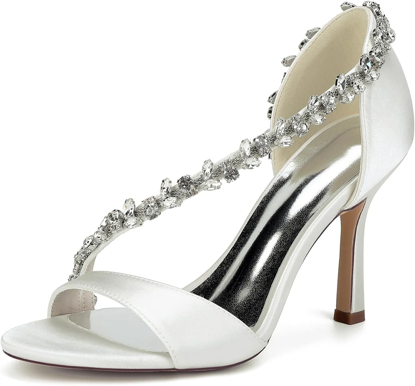 Womens Heeled Sandals Open Toe Strap Rhinestone Satin Bridal Shoes Stiletto Heel 8.5Cm Ankle Wedding Dress Fo Engagement Evening Prom