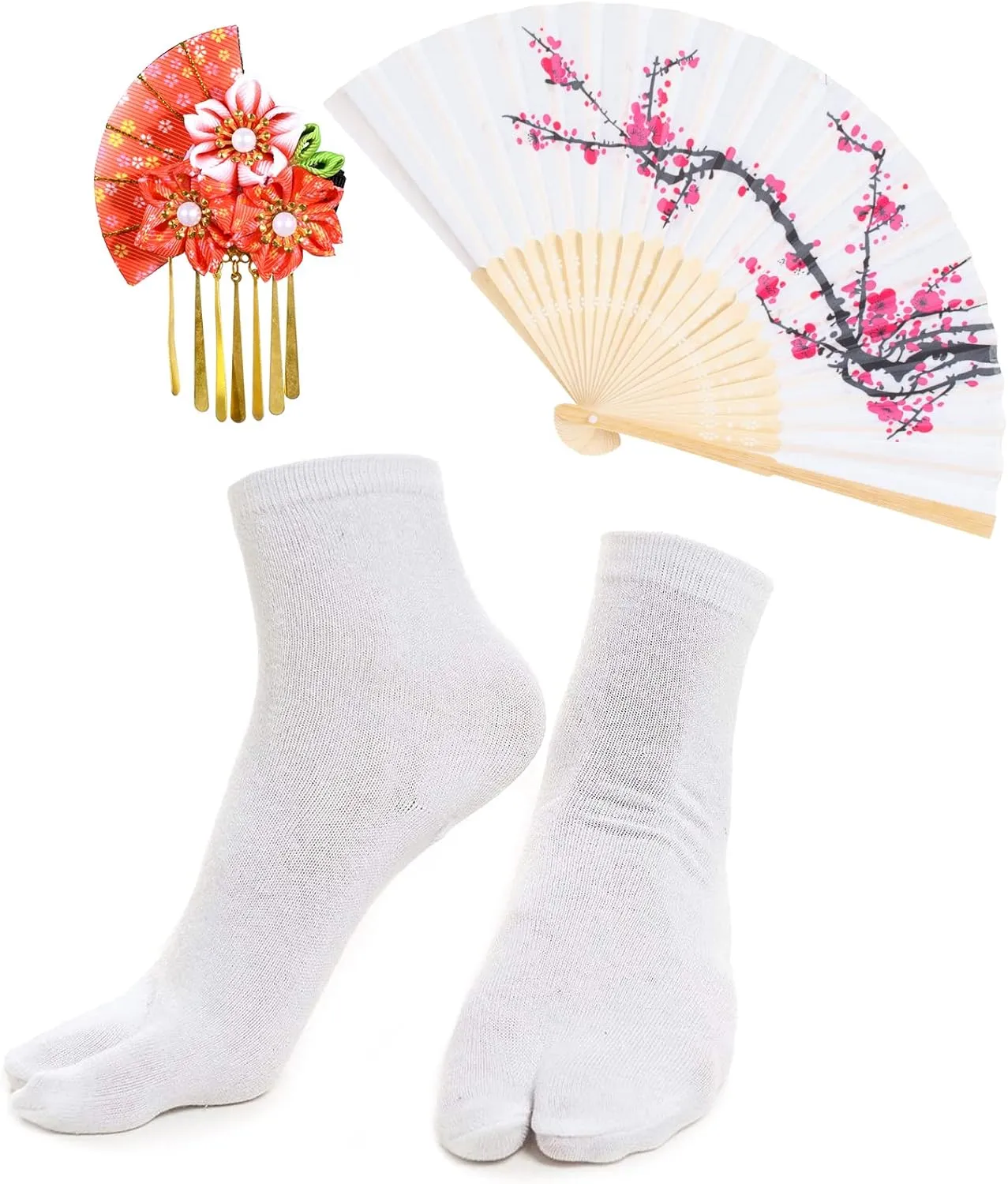 Women's Kimono Robe Geisha Yukata Sweet Tuxedo Ruffle Dress Blossom Satin Bathrobe Sleepwear Fans Tabi Socks Set
