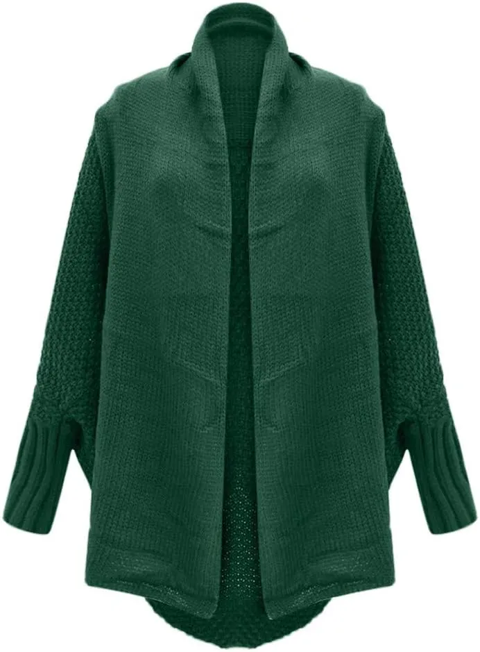 Womens Knitted Cardigan Batwing Sleeve Shawl Neck Sweater Open Front Casual Loose Pullover Coat
