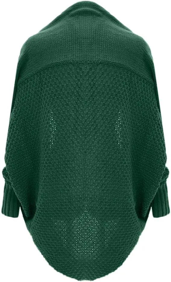 Womens Knitted Cardigan Batwing Sleeve Shawl Neck Sweater Open Front Casual Loose Pullover Coat
