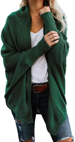 Womens Knitted Cardigan Batwing Sleeve Shawl Neck Sweater Open Front Casual Loose Pullover Coat