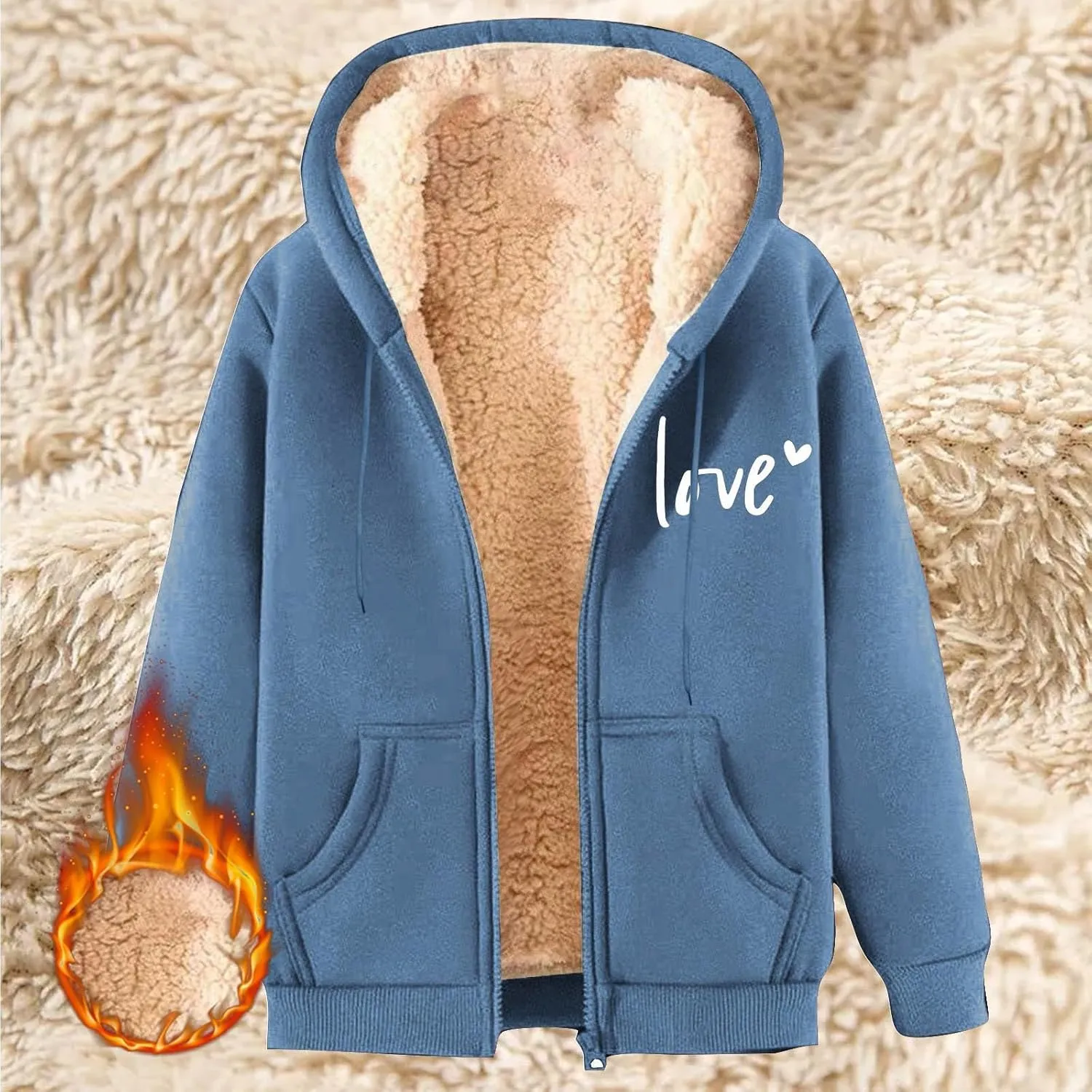 Womens Lamb Fleece Zip Up Hoodie Trendy Letter Printted Thick Thermal Jacket Long Sleeve Going Out Y2K Athletic Coats