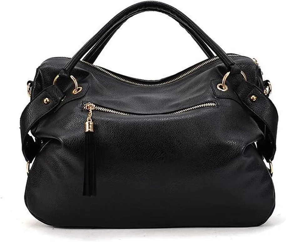 Women's Leopard Print Black Purse Handbag Hobo Style Sequin PU Leather Shoulder Bag