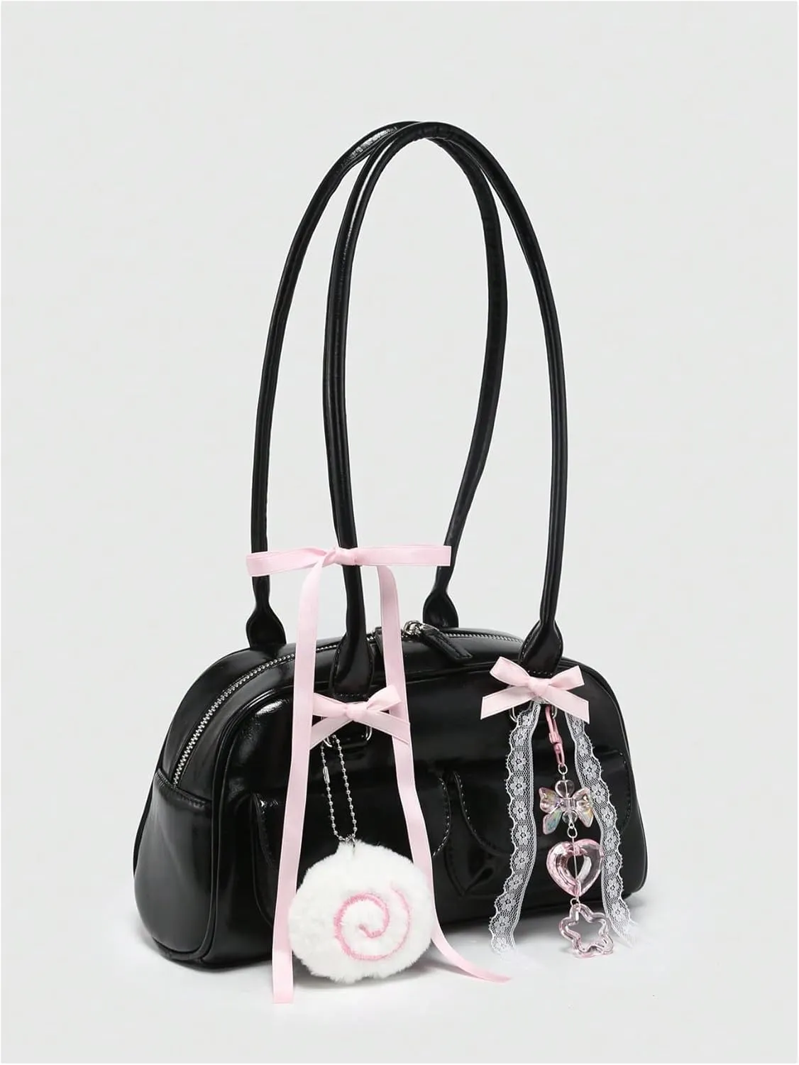 Women's Leopard Print Lace Bow Y2k Shoulder Bag Zipper Top Handle Leather Handbags