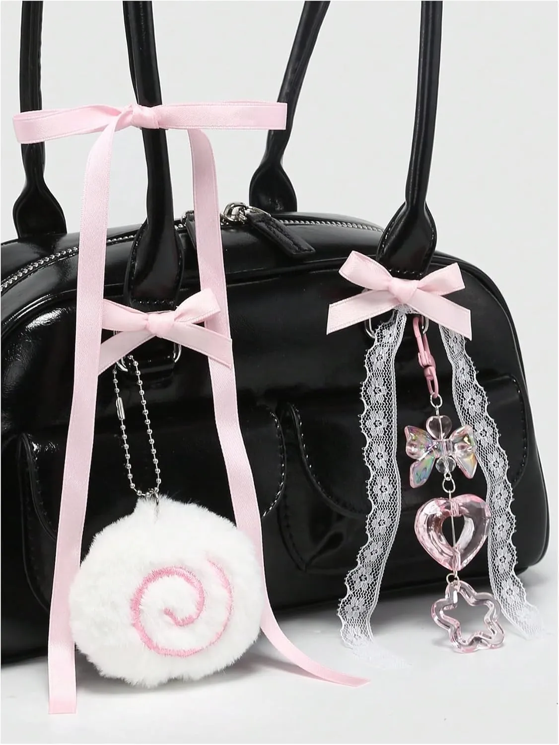 Women's Leopard Print Lace Bow Y2k Shoulder Bag Zipper Top Handle Leather Handbags