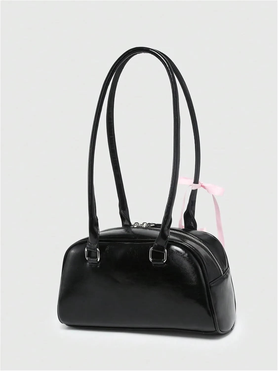 Women's Leopard Print Lace Bow Y2k Shoulder Bag Zipper Top Handle Leather Handbags