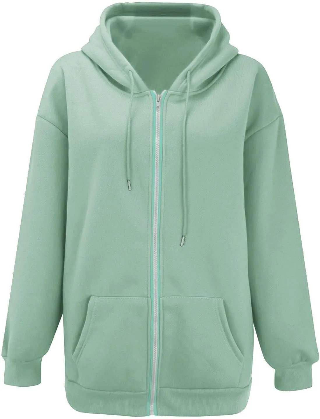 Womens Lightweight Full Zip Up Hoodie Trendy Vacation Outdoor Y2K Streetwear Baggy Cozy Long Sleeve Solid Casual Coat