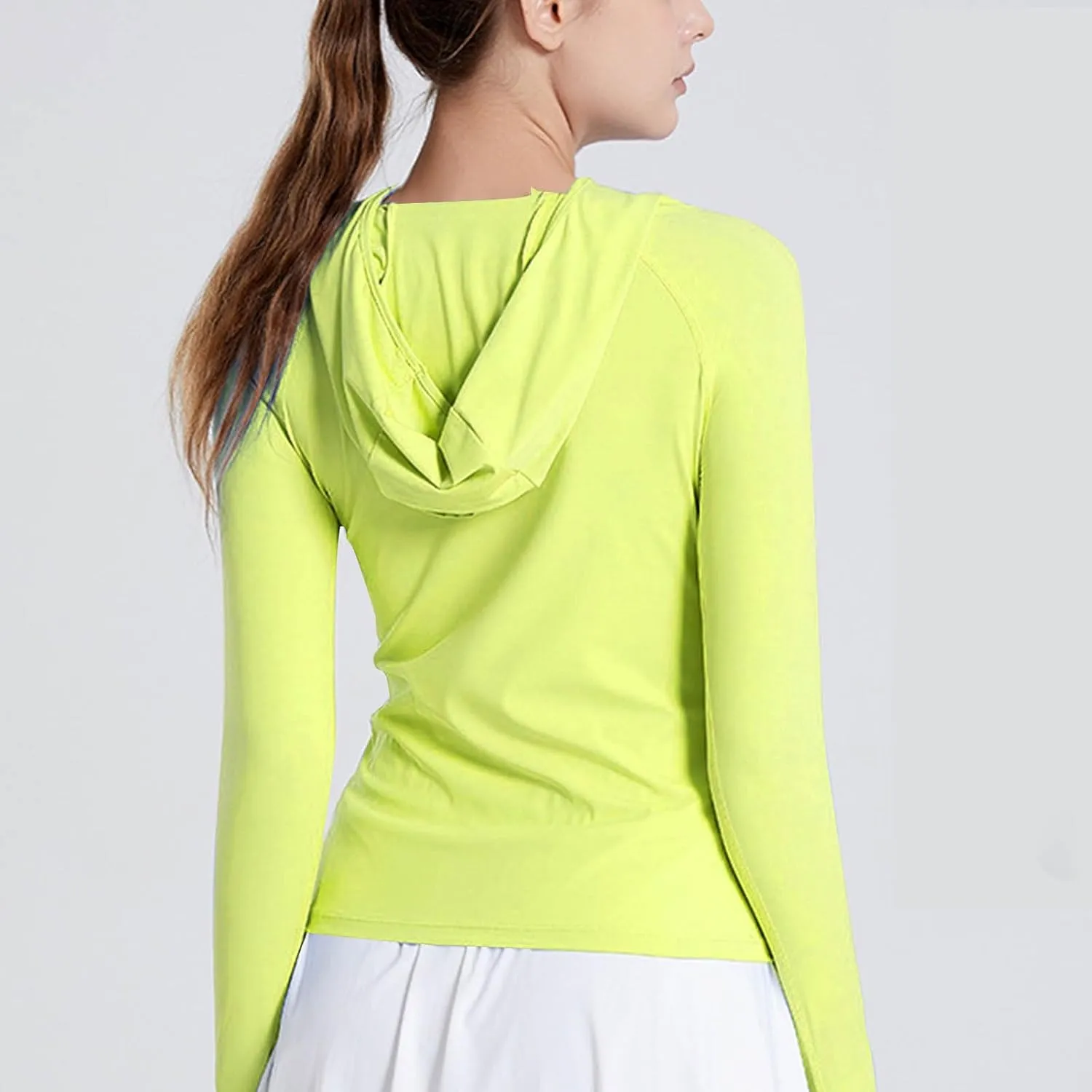 Womens Lightweight Sun Protection Hoodie Thumb Holes Long Sleeve Breathable Stretch Hiking Shirts for Running Outdoor Workout