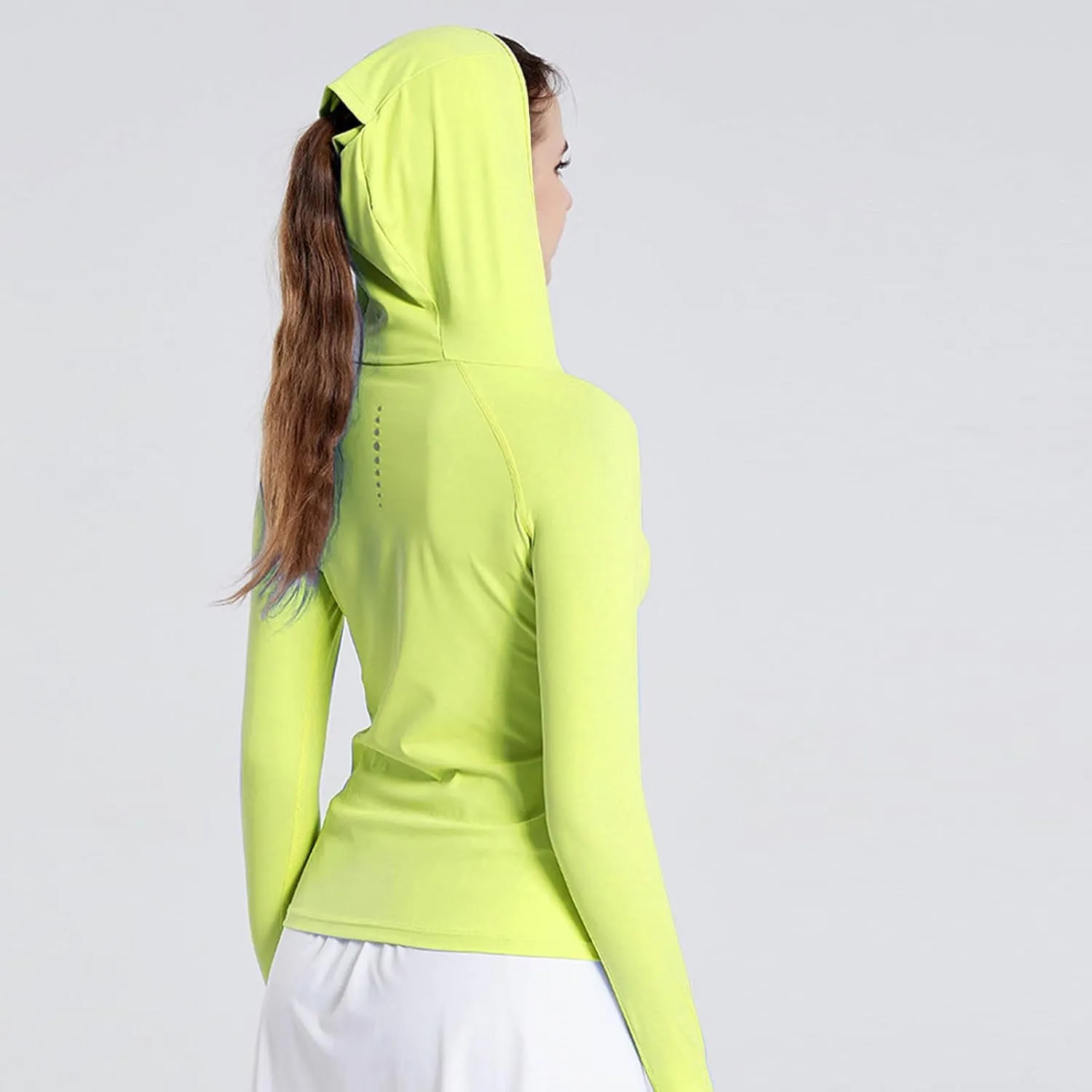 Womens Lightweight Sun Protection Hoodie Thumb Holes Long Sleeve Breathable Stretch Hiking Shirts for Running Outdoor Workout