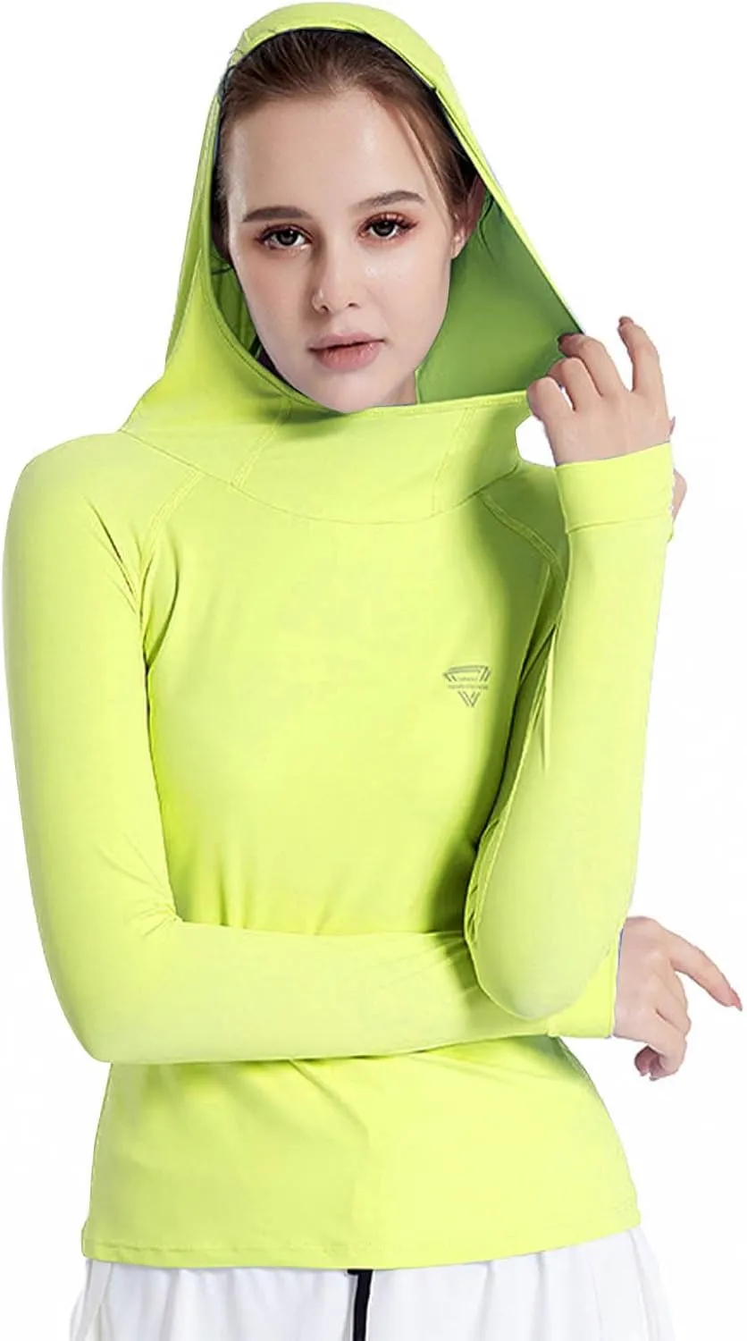 Womens Lightweight Sun Protection Hoodie Thumb Holes Long Sleeve Breathable Stretch Hiking Shirts for Running Outdoor Workout