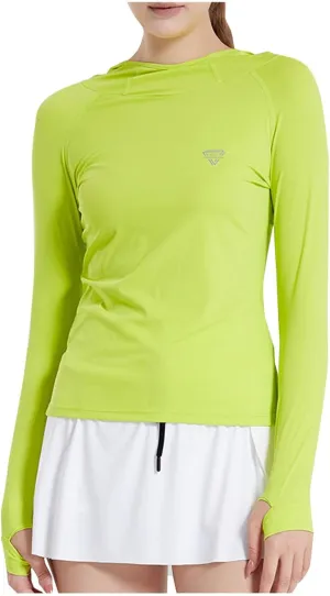Womens Lightweight Sun Protection Hoodie Thumb Holes Long Sleeve Breathable Stretch Hiking Shirts for Running Outdoor Workout