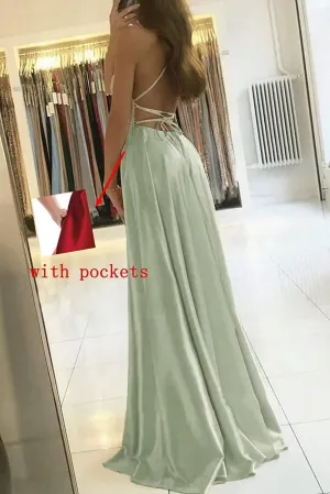 Women’s Long Prom Dresses for Teens with Pockets Spaghetti Straps Formal Party Evening Gowns 2025 Prom Dress RO045