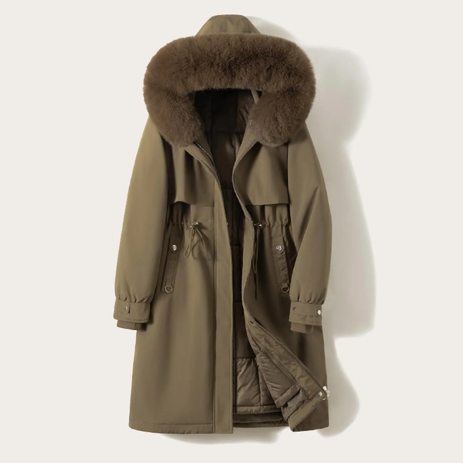 Women's Long Puffer Coat Parka Removable Down Liner Jacket Thicken Winter Faux Fur Warm Hooded Outwear with Pockets