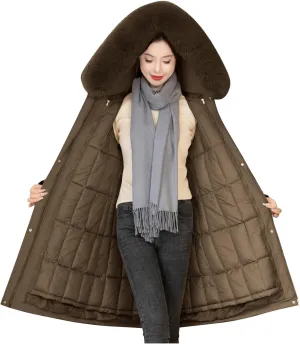 Women's Long Puffer Coat Parka Removable Down Liner Jacket Thicken Winter Faux Fur Warm Hooded Outwear with Pockets