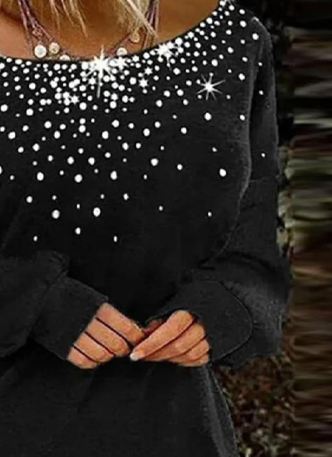 Women's Loose Fit Black Shirt Long Sleeve Asymmetrical Sequin Neck Cold Shoulder Pullover Tops Spring Autumn