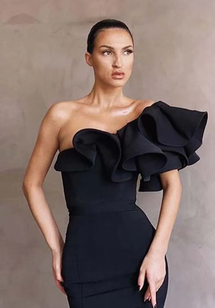 Women's Mermaid One Shoulder Ruffles Prom Dresses Evening Gowns