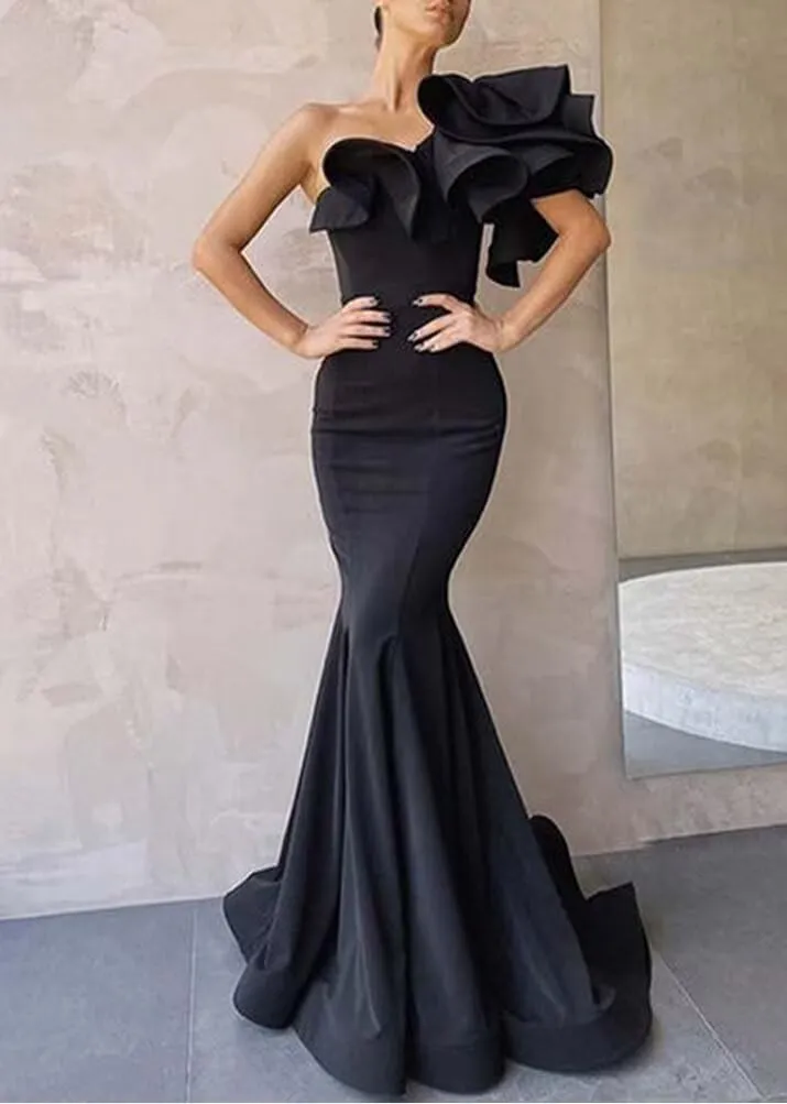 Women's Mermaid One Shoulder Ruffles Prom Dresses Evening Gowns