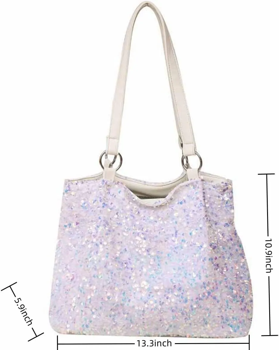 Womens Mermaid Sequins Shoulder Bag Reversible Sequin Handbag Purse Sparkling Tote Shiny Hobo Bag