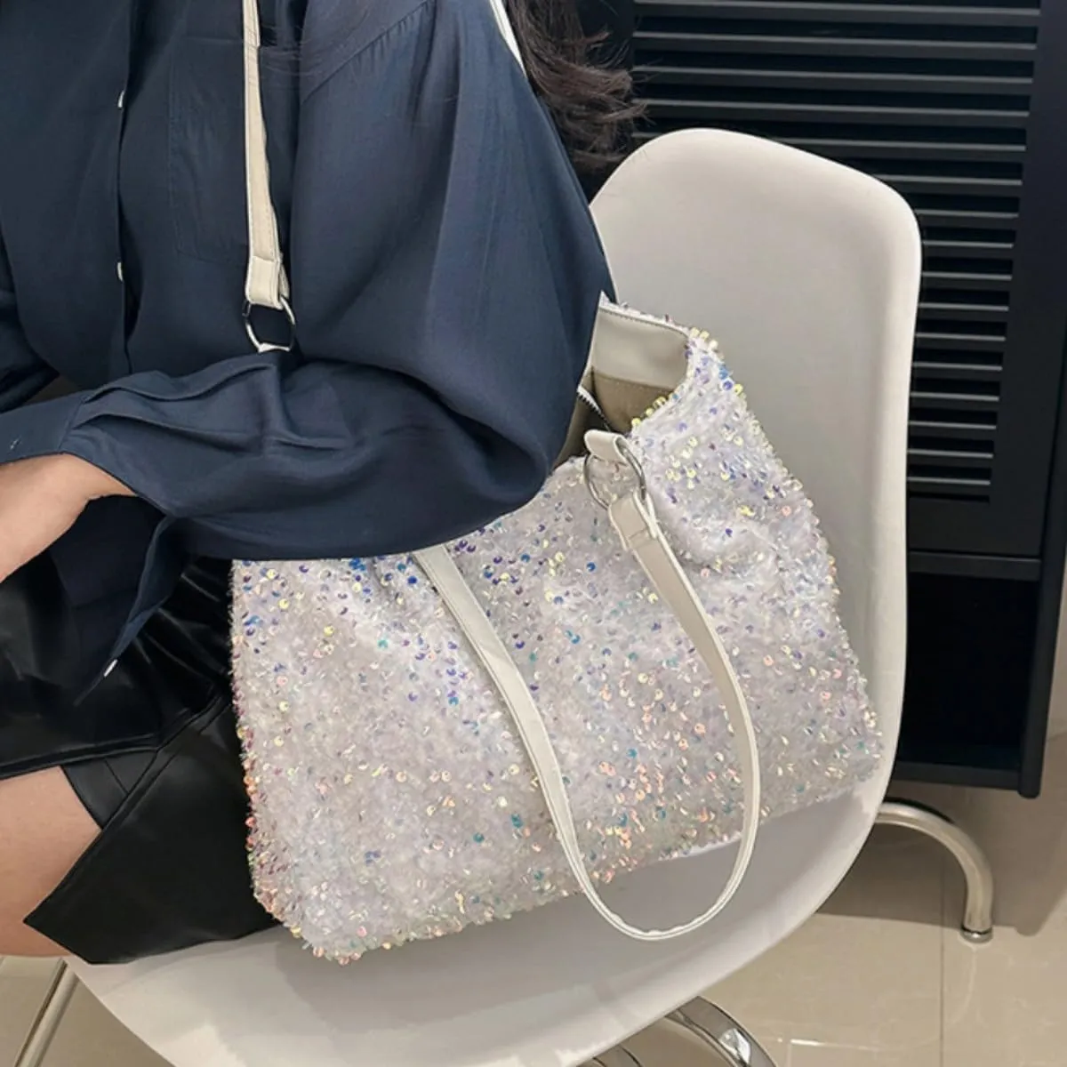 Womens Mermaid Sequins Shoulder Bag Reversible Sequin Handbag Purse Sparkling Tote Shiny Hobo Bag