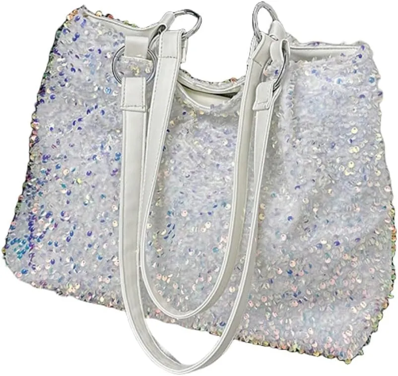 Womens Mermaid Sequins Shoulder Bag Reversible Sequin Handbag Purse Sparkling Tote Shiny Hobo Bag