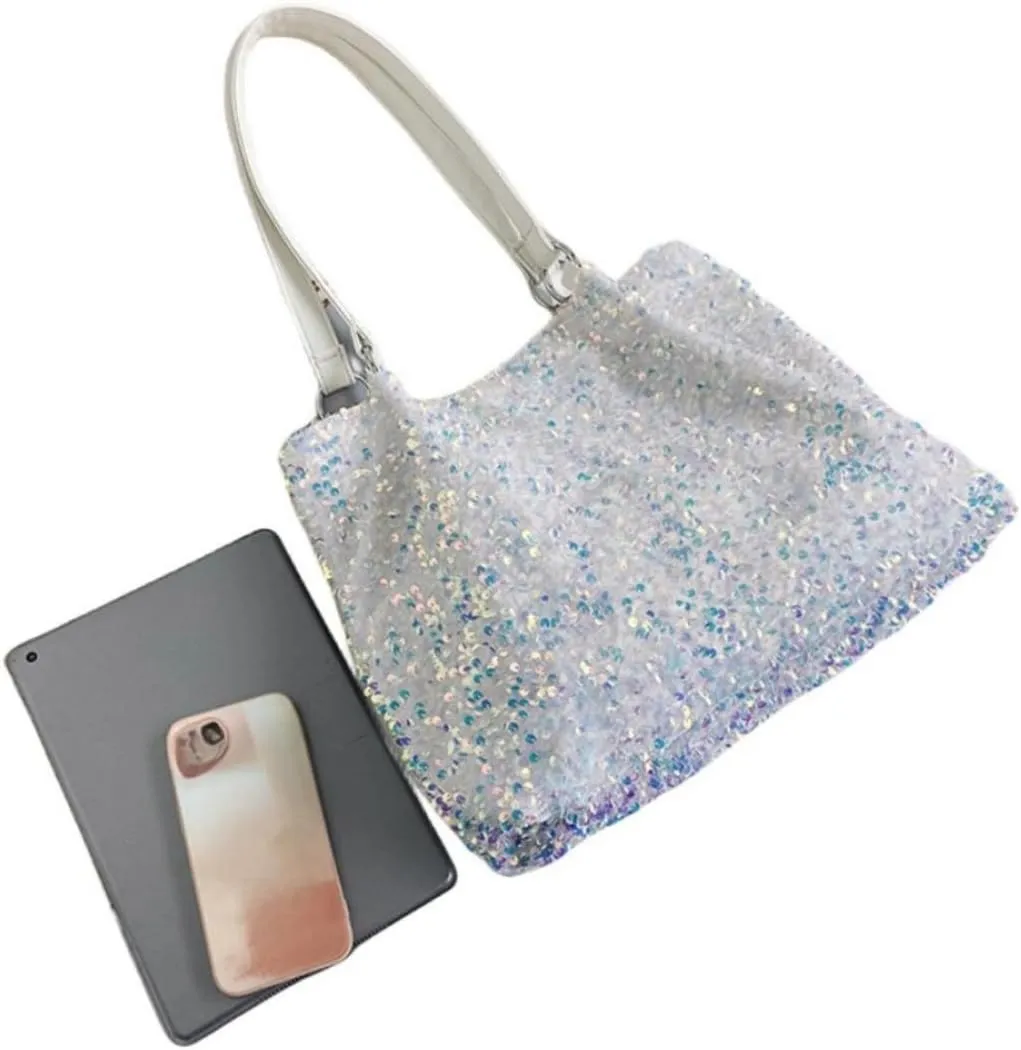 Womens Mermaid Sequins Shoulder Bag Reversible Sequin Handbag Purse Sparkling Tote Shiny Hobo Bag