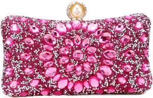 Women's Multicolor Rhinestone Evening Clutch Purses with Pearl Clasp Luxury Crystal Prom Chain Strap Shoulder Handbags