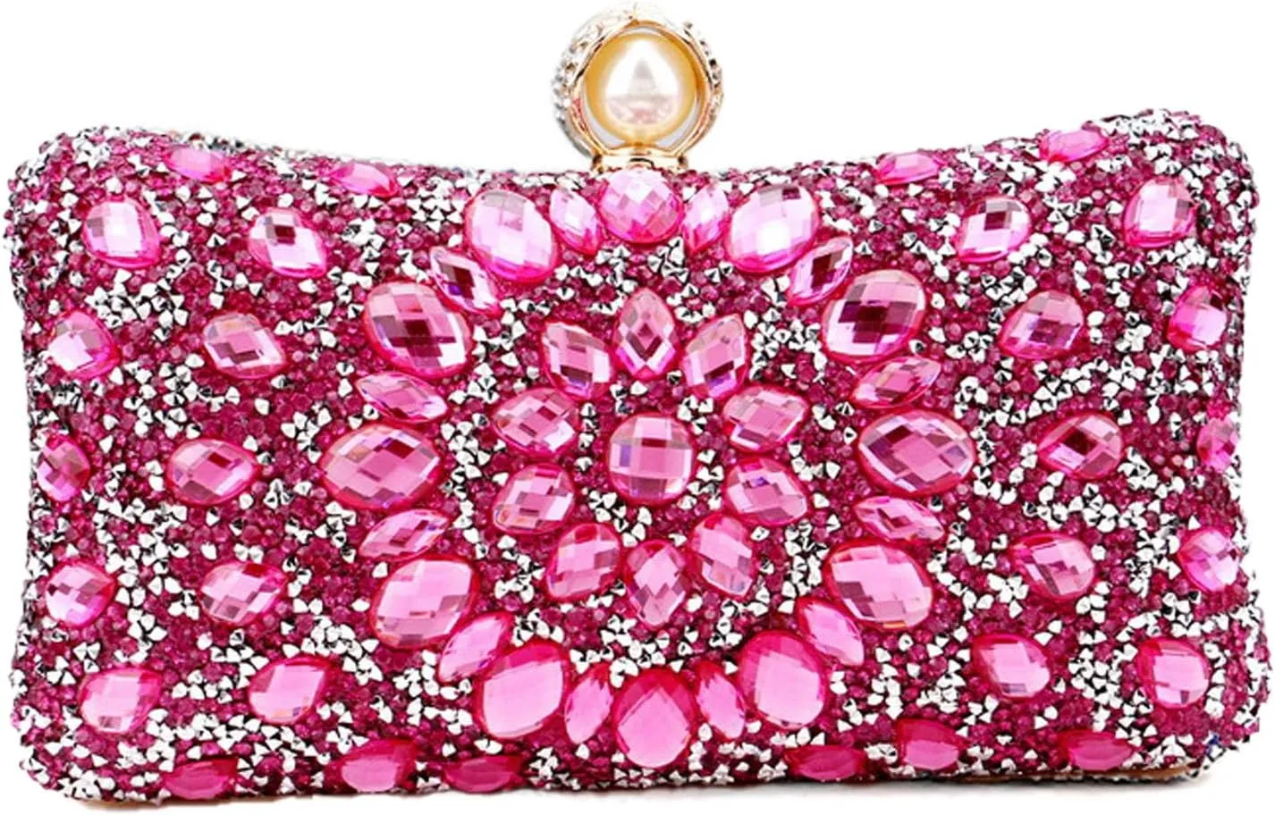 Women's Multicolor Rhinestone Evening Clutch Purses with Pearl Clasp Luxury Crystal Prom Chain Strap Shoulder Handbags