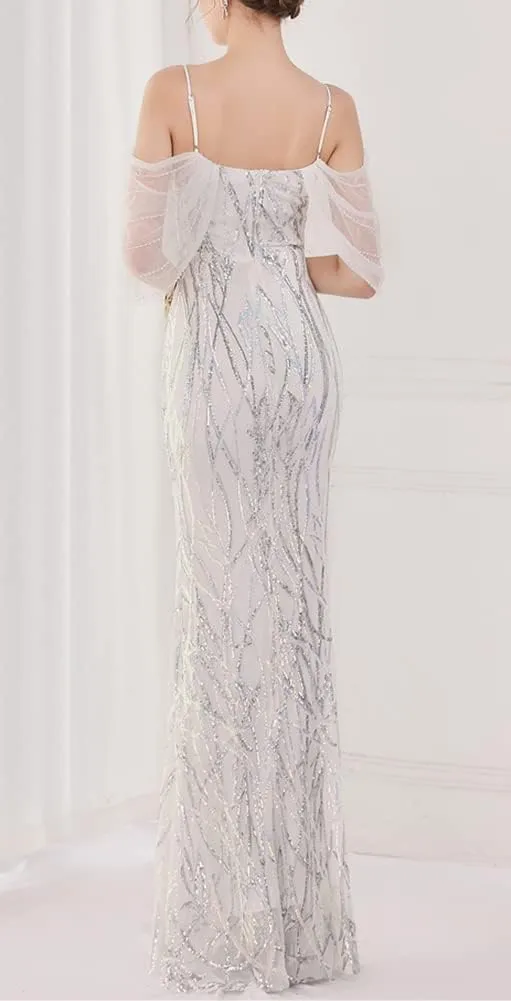 Women's Off Shoulder Sequins Floor-Length Mermaid Evening Dress
