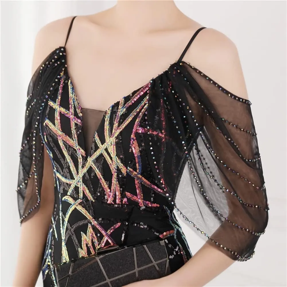 Women's Off Shoulder Sequins Floor-Length Mermaid Evening Dress