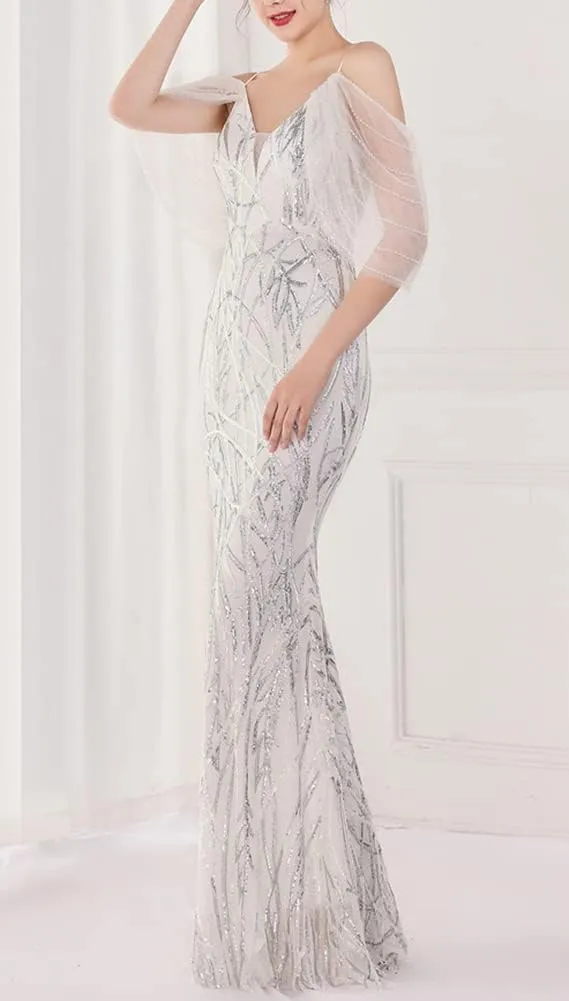 Women's Off Shoulder Sequins Floor-Length Mermaid Evening Dress