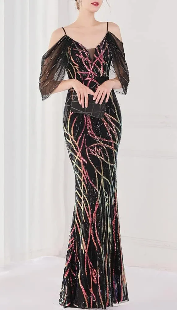 Women's Off Shoulder Sequins Floor-Length Mermaid Evening Dress