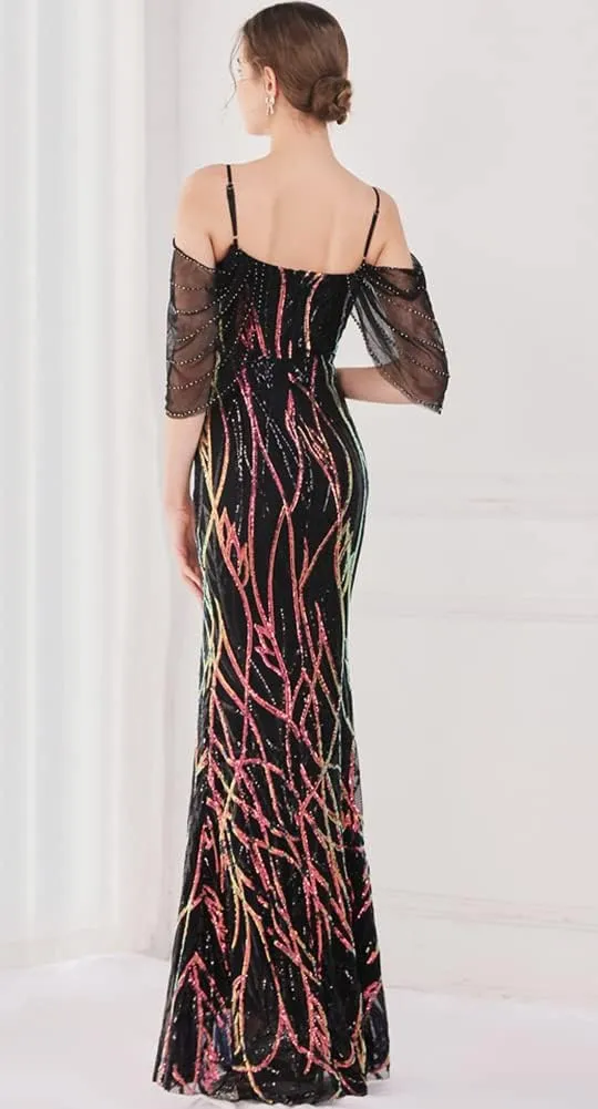 Women's Off Shoulder Sequins Floor-Length Mermaid Evening Dress