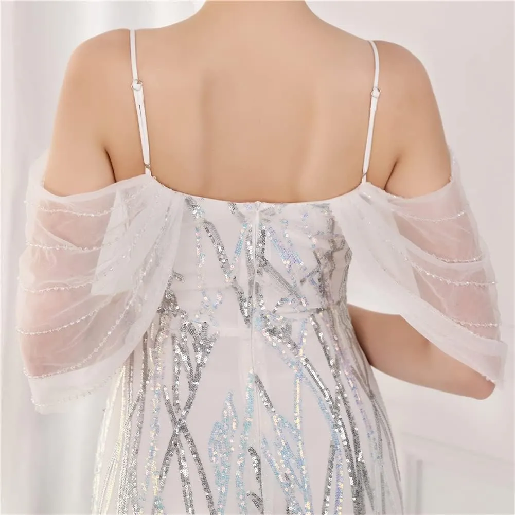 Women's Off Shoulder Sequins Floor-Length Mermaid Evening Dress