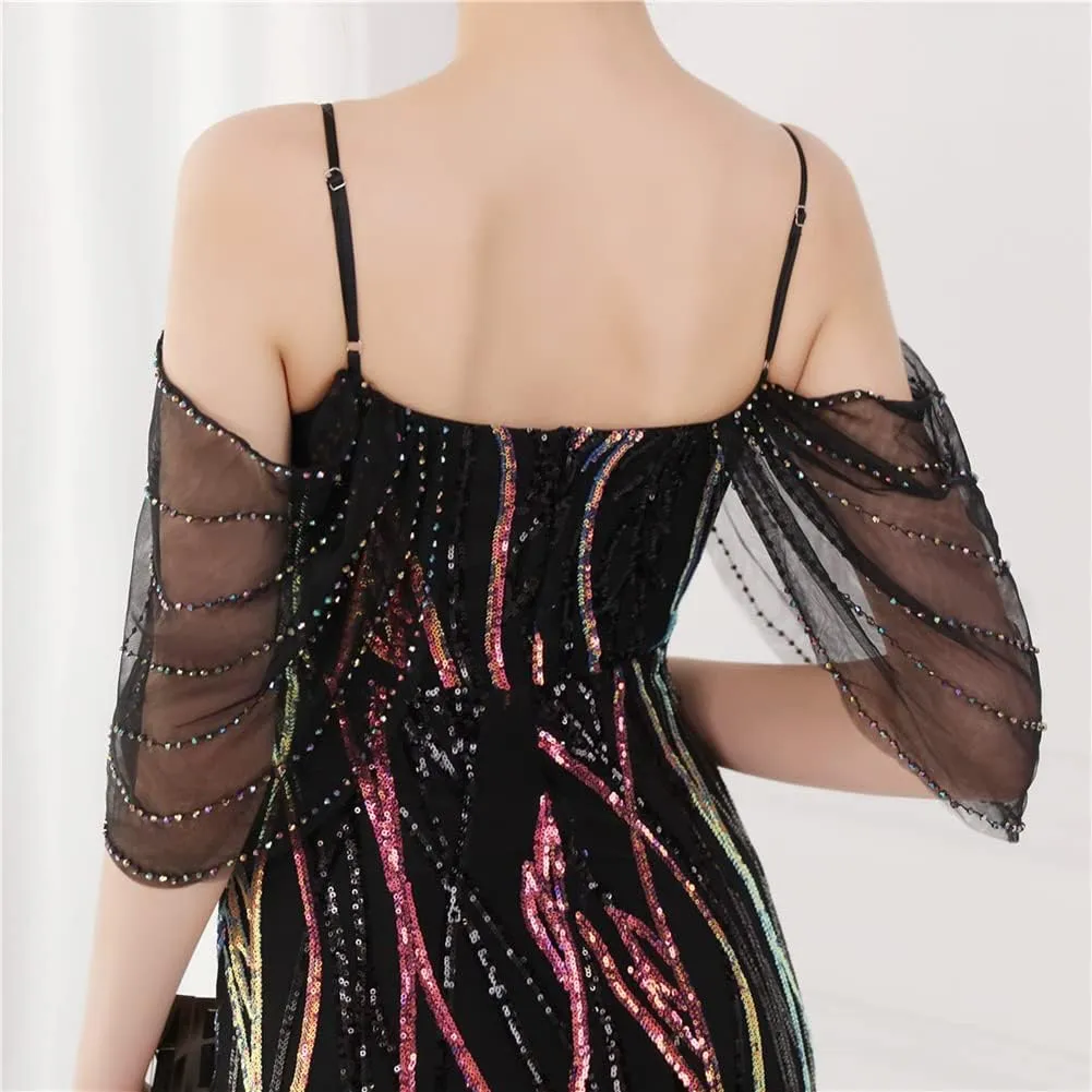 Women's Off Shoulder Sequins Floor-Length Mermaid Evening Dress