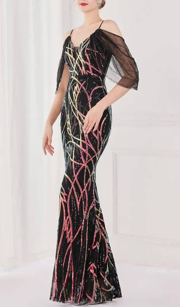 Women's Off Shoulder Sequins Floor-Length Mermaid Evening Dress