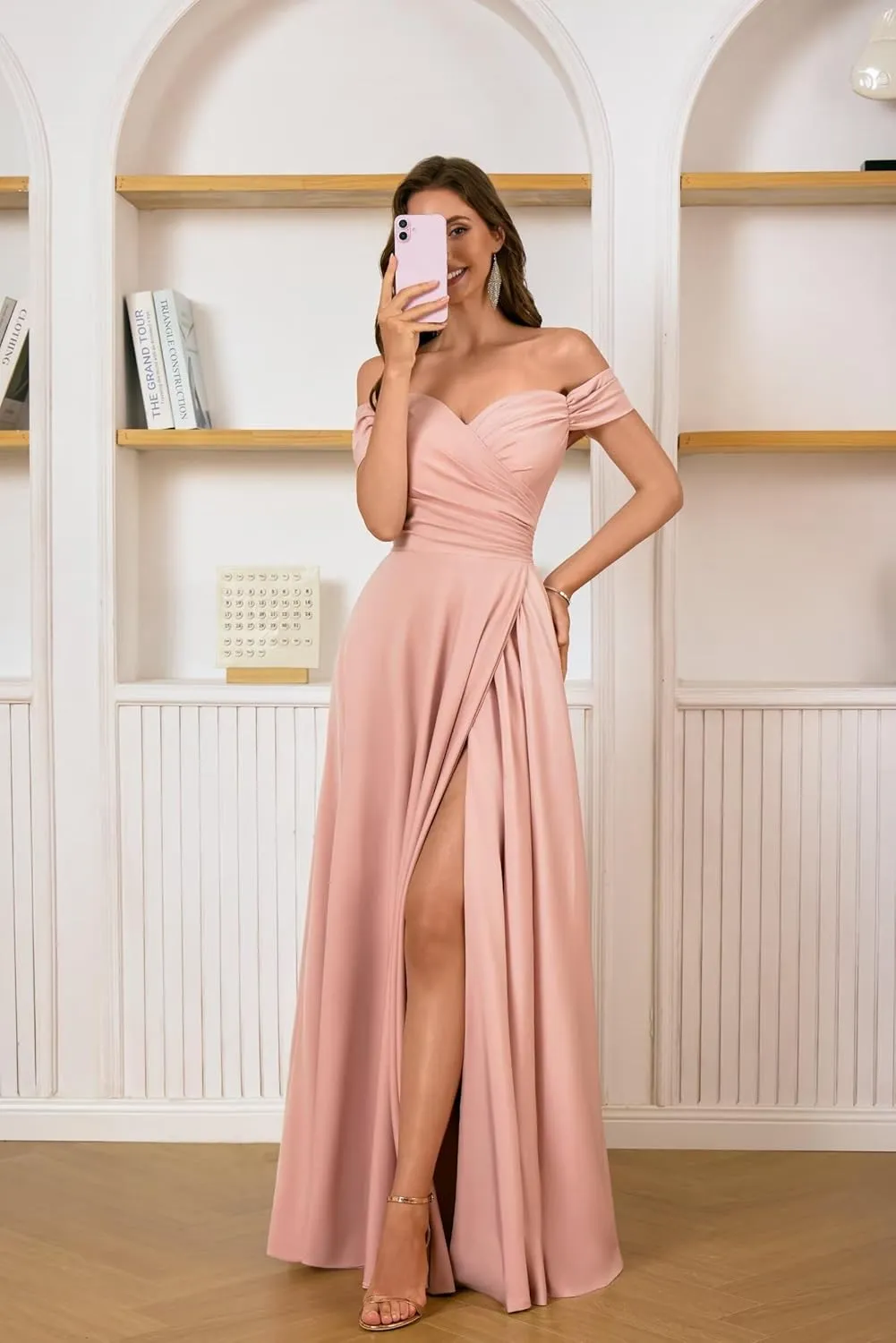 Women's Off The Shoulder Bridemaid Dresses Satin Formal Dress Maxi Evening Gown